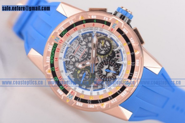 Richard Mille RM60-01 Watch Rose Gold Blue Rubber Best Replica - Click Image to Close